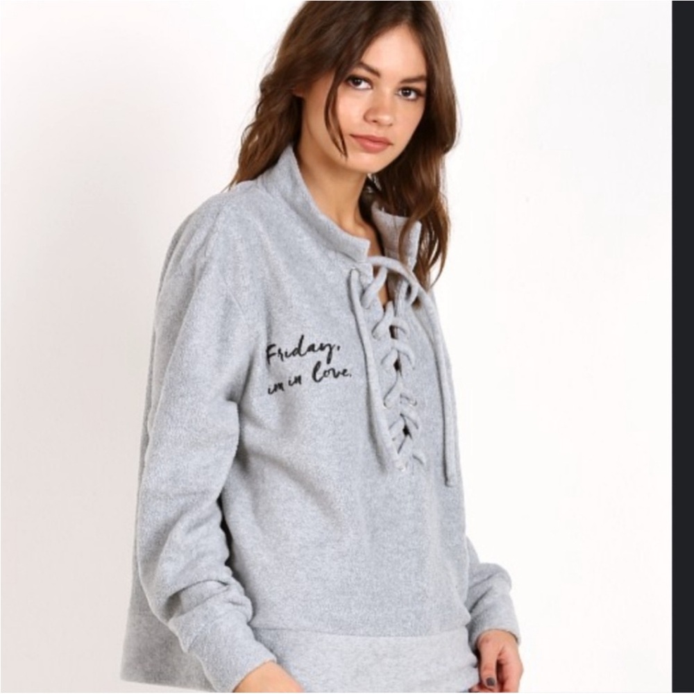 Women's Gray Lace-Up Sweatshirt